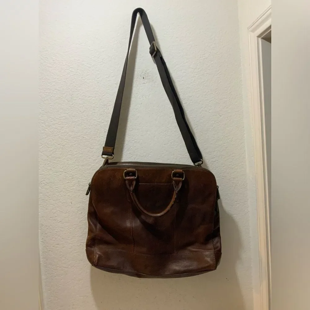 Fossil Briefcase Mens Brown Leather Bag Laptop Messenger